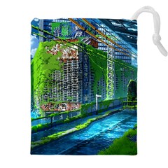 Anime Landscape Apocalyptic Ruins Water City Cityscape Drawstring Pouch (5xl) by 99art