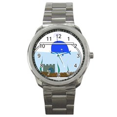 Wal-fish-small-world-lake-sea Sport Metal Watch by 99art