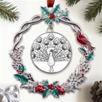 Peacock-plumage-display-bird Metal X mas Wreath Holly leaf Ornament Front