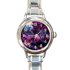 Landscape Landscape Painting Purple Purple Trees Round Italian Charm Watch by Cowasu
