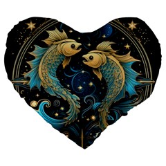 Fish Star Sign Large 19  Premium Heart Shape Cushions by Bangk1t