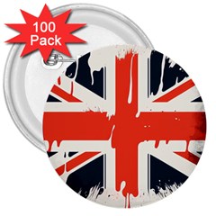 Union Jack England Uk United Kingdom London 3  Buttons (100 Pack)  by Bangk1t