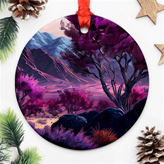 Landscape Painting Purple Tree Ornament (round) by Ndabl3x