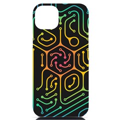 Circuit Hexagonal Geometric Pattern Background Pattern Iphone 14 Plus Black Uv Print Case by Wav3s