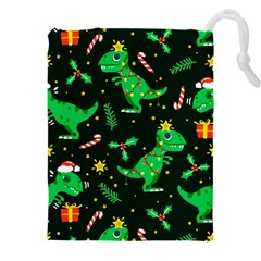 Christmas-funny-pattern Dinosaurs Drawstring Pouch (5xl) by Vaneshart