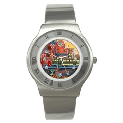 The City Style Bus Fantasy Architecture Art Stainless Steel Watch by Grandong