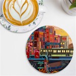 The City Style Bus Fantasy Architecture Art UV Print Round Tile Coaster Front