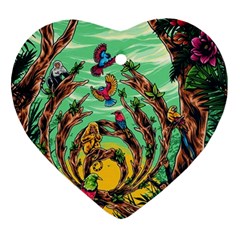 Monkey Tiger Bird Parrot Forest Jungle Style Ornament (heart) by Grandong