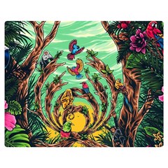 Monkey Tiger Bird Parrot Forest Jungle Style Premium Plush Fleece Blanket (medium) by Grandong