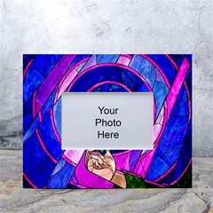 Stained Glass Rose White Tabletop Photo Frame 4 x6  by Cowasu