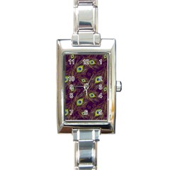 Peacock Feathers Pattern Rectangle Italian Charm Watch by Cowasu