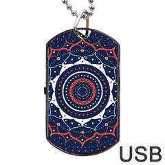 Mandala Orange Navy Dog Tag Usb Flash (two Sides) by Ndabl3x