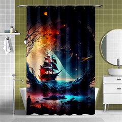 Tree Planet Moon Shower Curtain 48  X 72  (small)  by Ndabl3x