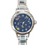 Cat Cosmos Cosmonaut Rocket Round Italian Charm Watch Front