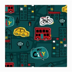 Seamless Pattern With Vehicles Building Road Medium Glasses Cloth (2 Sides) by Cowasu