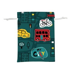 Seamless Pattern With Vehicles Building Road Lightweight Drawstring Pouch (m) by Cowasu