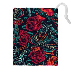 Vintage Flash Tattoos Designs Seamless Pattern Drawstring Pouch (4xl) by Amaryn4rt