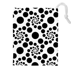 Dot Dots Round Black And White Drawstring Pouch (5xl) by Amaryn4rt