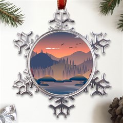 Cool Landscape Night Minimal Art Minimalist Metal Large Snowflake Ornament by Ravend