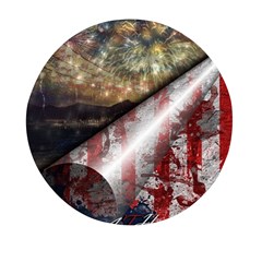 Independence Day Background Abstract Grunge American Flag Mini Round Pill Box by Ravend