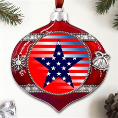 Patriotic American Usa Design Red Metal Snowflake And Bell Red Ornament by Celenk