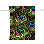 Peacock Feathers Color Plumage Lightweight Drawstring Pouch (XL) Back