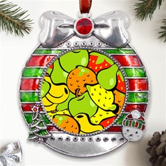 Fruit Food Wallpaper Metal X mas Ribbon With Red Crystal Round Ornament by Dutashop