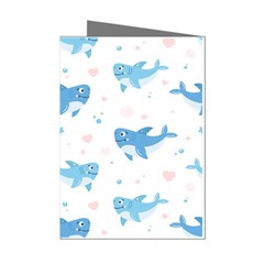 Seamless-pattern-with-cute-sharks-hearts Mini Greeting Cards (pkg Of 8) by uniart180623