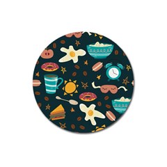 Seamless-pattern-with-breakfast-symbols-morning-coffee Magnet 3  (round) by uniart180623