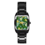 Seamless-pattern-with-cucumber-slice-flower-colorful-hand-drawn-background-with-vegetables-wallpaper Stainless Steel Barrel Watch Front