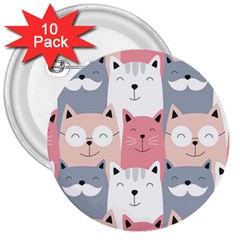 Cute Seamless Pattern With Cats 3  Buttons (10 Pack)  by uniart180623