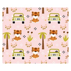 Cute-tiger-car-safari-seamless-pattern Two Sides Premium Plush Fleece Blanket (small) by uniart180623