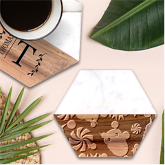 Owl-pattern-background Marble Wood Coaster (hexagon)  by uniart180623
