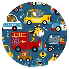 Seamless-pattern-vehicles-cartoon-with-funny-drivers Round Trivet by uniart180623