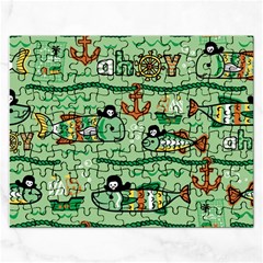 Seamless-pattern-fishes-pirates-cartoon Rectangular Jigsaw Puzzl by uniart180623