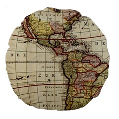 Vintage World Map Old  Globe Antique America Large 18  Premium Round Cushions by uniart180623