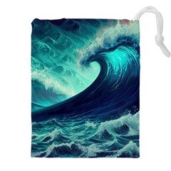Ai Generated Waves Ocean Sea Tsunami Nautical Fantasy Drawstring Pouch (4xl) by uniart180623