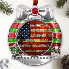 Usa Flag United States Metal X mas Ribbon With Red Crystal Round Ornament by uniart180623