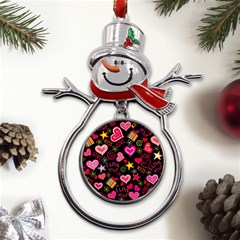 Multicolored Love Hearts Kiss Romantic Pattern Metal Snowman Ornament by uniart180623