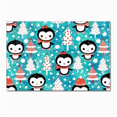 Blue Penguin Pattern Christmas Postcard 4 x 6  (pkg Of 10) by uniart180623