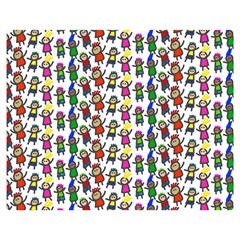 Stickman Kids Doodle Paper Children Group Two Sides Premium Plush Fleece Blanket (medium) by Simbadda
