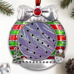 Hand Painted Branches With Collage Wood Bloom In Peace Metal X mas Ribbon With Red Crystal Round Ornament by pepitasart