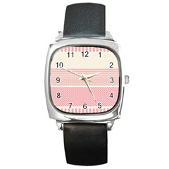 Background Pink Beige Decorative Texture Craft Square Metal Watch by Simbadda
