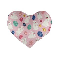 Cute Bunnies Easter Eggs Seamless Pattern Standard 16  Premium Heart Shape Cushions by Simbadda