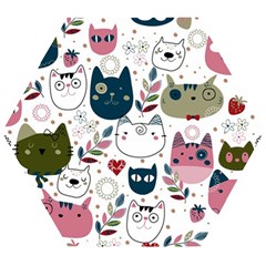 Pattern With Cute Cat Heads Wooden Puzzle Hexagon by Simbadda