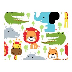 Seamless Pattern Vector With Animals Cartoon Two Sides Premium Plush Fleece Blanket (mini) by Simbadda