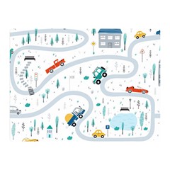 Cute Children Seamless Pattern With Cars Road Park Houses White Background Illustration Town Cartooo Two Sides Premium Plush Fleece Blanket (mini) by Simbadda