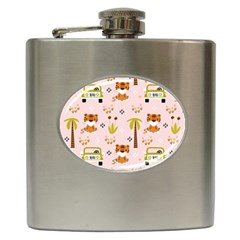 Cute Tiger Car Safari Seamless Pattern Hip Flask (6 Oz) by Simbadda