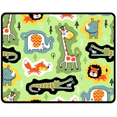 Seamless-pattern-with-wildlife-animals-cartoon Two Sides Fleece Blanket (medium) by Simbadda