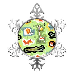 Seamless-pattern-with-wildlife-animals-cartoon Metal Small Snowflake Ornament by Simbadda
